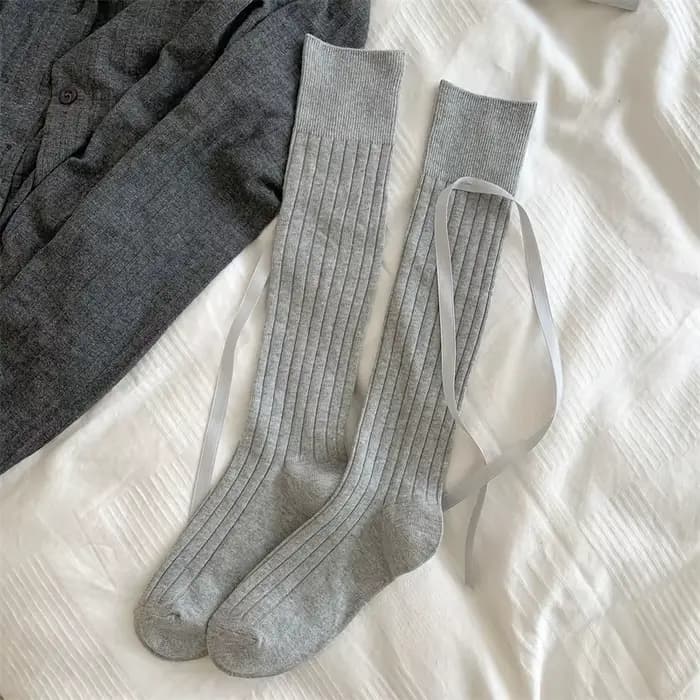Chaussettes longues pour femmes, haute qualité, couleur unie, nœud doux, hauteur des genoux, fines, 