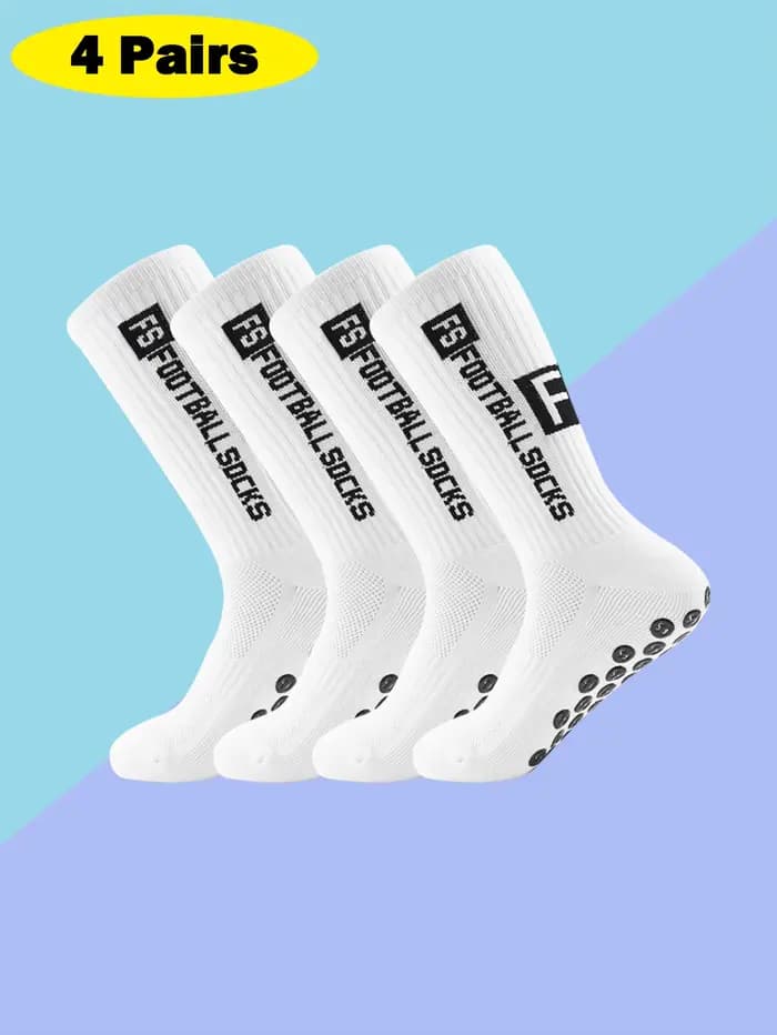 4 paires de nouvelles chaussettes de football FS mi-tube collées pour l'entraînement sportif et la c