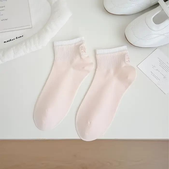 Chaussettes basses pour femmes, 1/5 paires, en coton, avec broderie motif chien mignon, couleurs ass