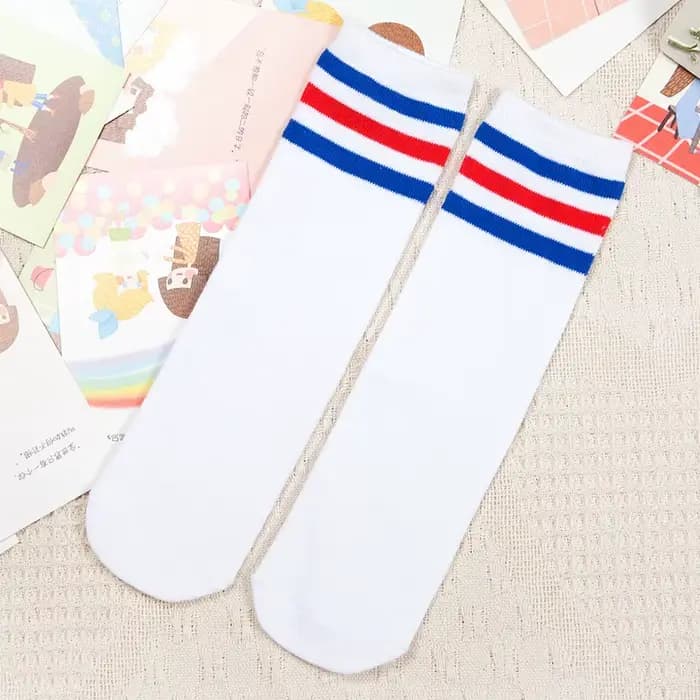 Chaussettes hautes pour enfants, pour filles et garçons, à rayures de football, style sport old scho