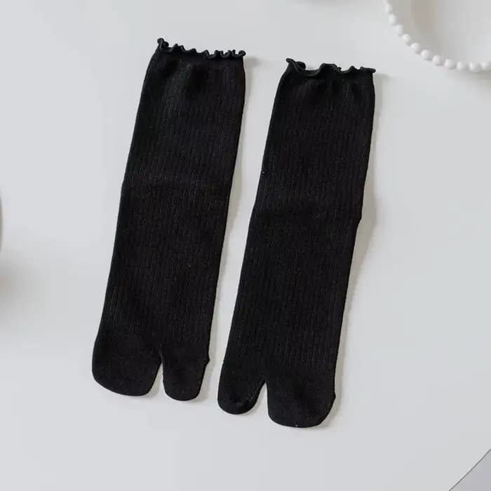 Chaussettes japonaises à volants en coton à bout fendu, couleur unie, chaussettes à deux orteils uni