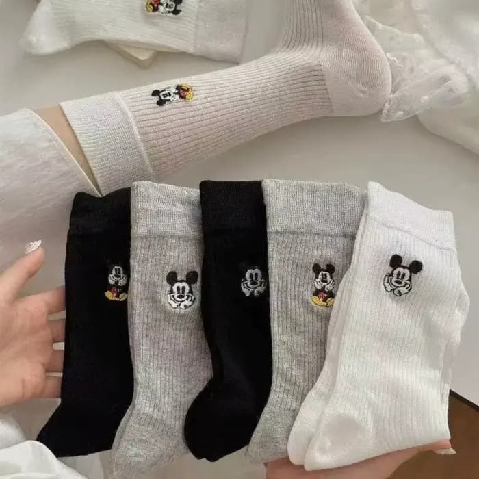 6 paires de chaussettes Disney pour femmes, mignonnes, brodées, motif Mickey Mouse, style streetwear