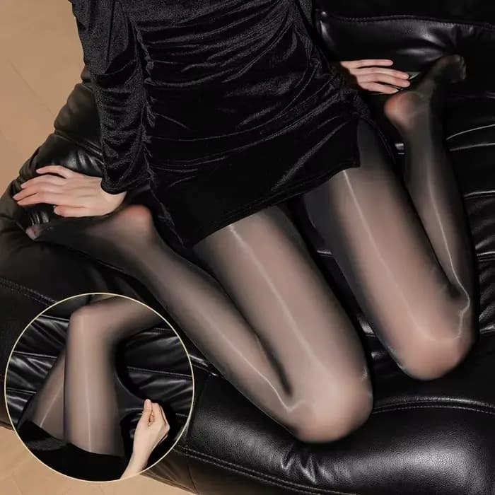 1 Paire de Collant Ouvert Solide 8D, Lisse, Brcorporelle à l'Huile, Taille Haute, Sexy