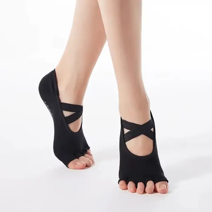 Chaussettes de Yoga à cinq orteils pour femmes, antidérapantes, à bandes croisées, pour danse de Bal