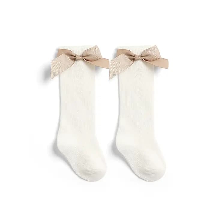 Chaussettes en coton pour bébés filles, hauteur genou, nœud papillon, fines, document solide, tout-p