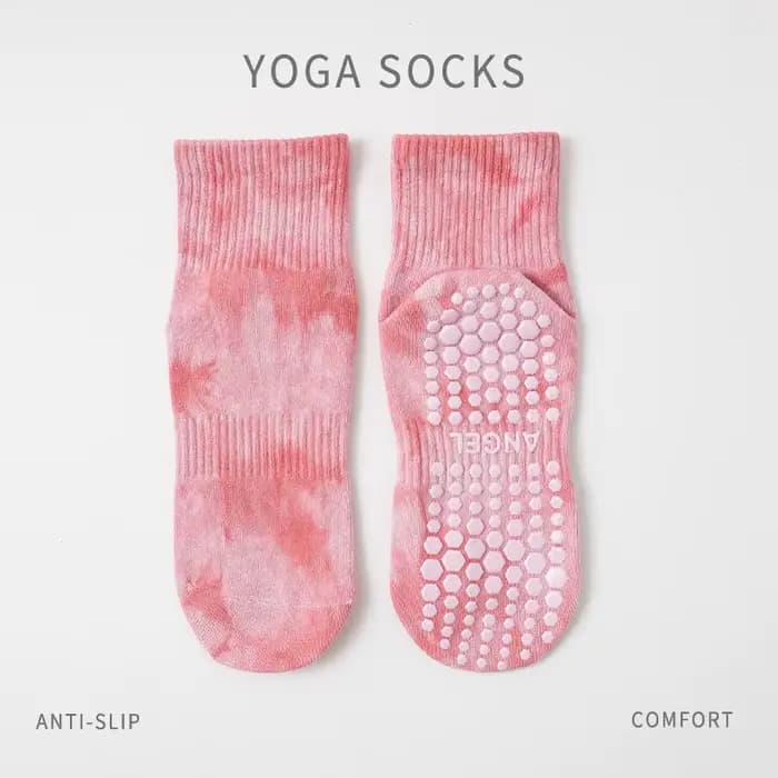 Chaussettes de Pilates pour femmes, en coton, tie-dye, antidérapantes avec grip en silicone, chausse