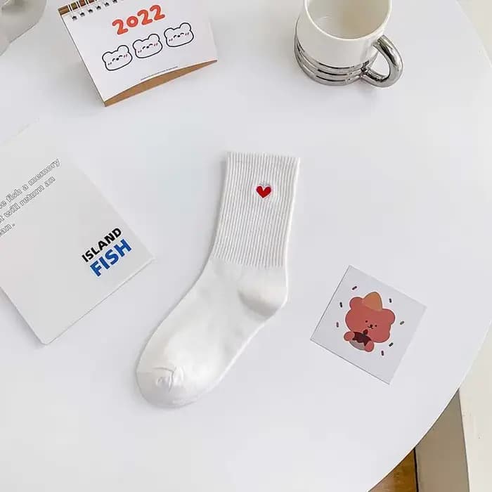 Chaussettes courtes brodées Love pour femmes, pur coton, blanc, noir, sport, cadeau pour filles, dam
