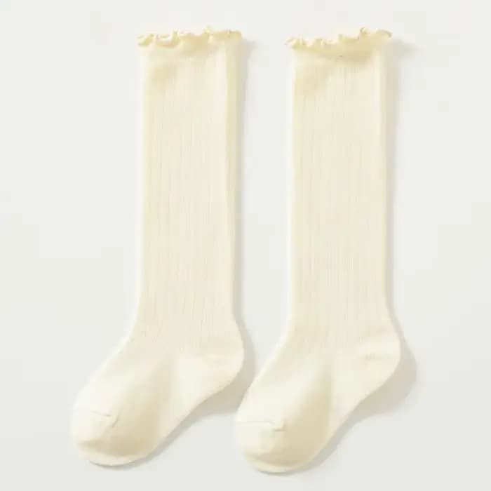 Chaussettes hautes à volants pour enfants, chaussettes longues en coton doux pour tout-petits, unifo