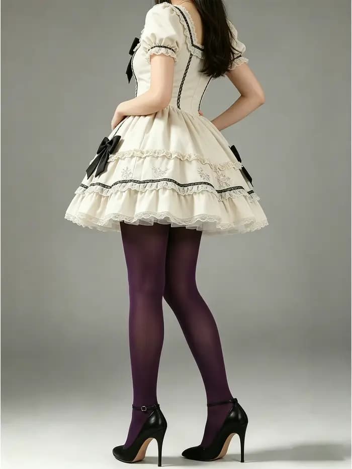 1 paire de collants opaques violet foncé pour femmes, collants extensibles de style Lolita, couleur unie