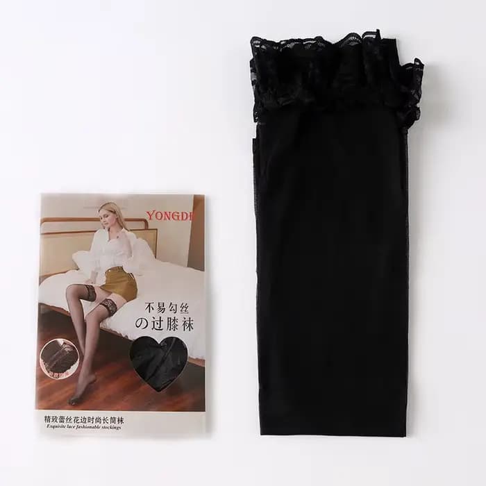 Mode dames Sexy sur le genou longues chaussettes femmes couleur unie douce filles cuisse haute bas gothique dentelle Legging chaussette