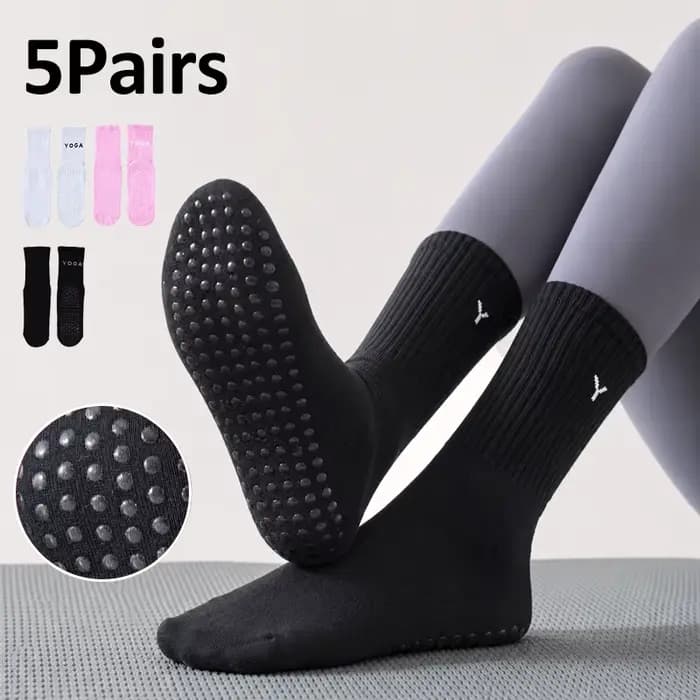 Chaussettes de Pilates antidérapantes pour femmes, 5 paires de chaussettes de yoga, de ballet, de barre, d'hôpital, de gym et d'athlétisme pour femmes