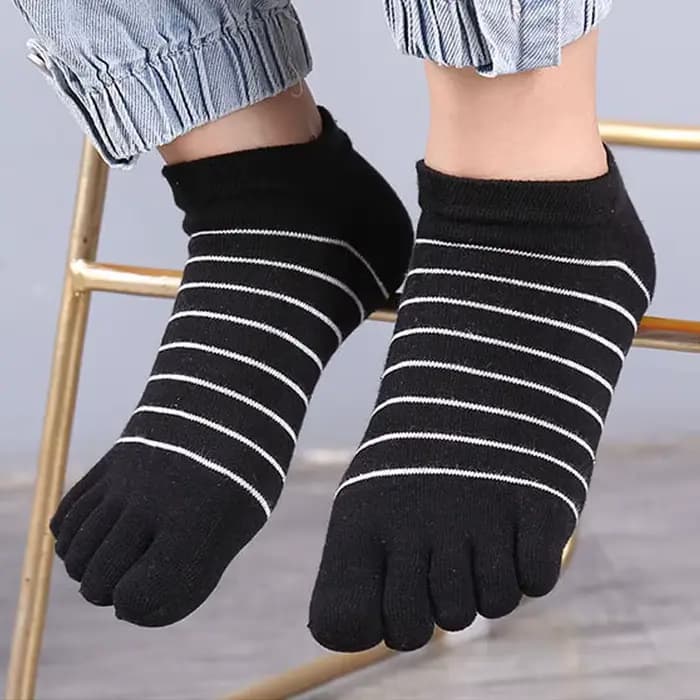 Chaussettes à cinq doigts pour femmes et filles, en coton rayé, absorbant la sueur, mignonnes, décontractées, antibactériennes, respirantes, à la cheville, pour étudiantes