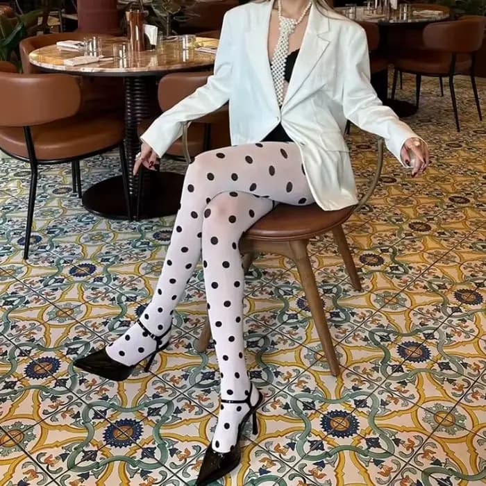 Collants transparents à pois pour femme