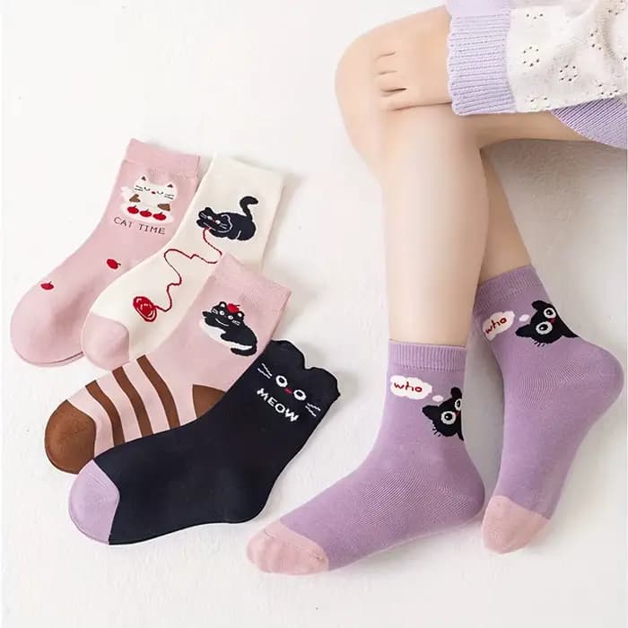 5 paires de chaussettes pour enfants dessin animé chaton mignon motif rayé toute l'année bébé garçon et fille couleur