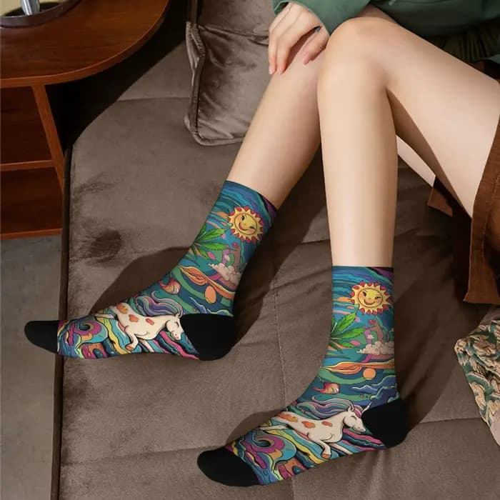 Harajuku rétro bohème fantaisie imprimé chaussettes pour hommes confortable respirant