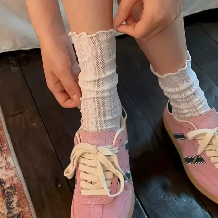 Japonais Kawaii filles chaussettes mignonnes printemps été maille évider femmes chaussettes couleur unie femme Harajuku rétro Vintage longues chaussettes