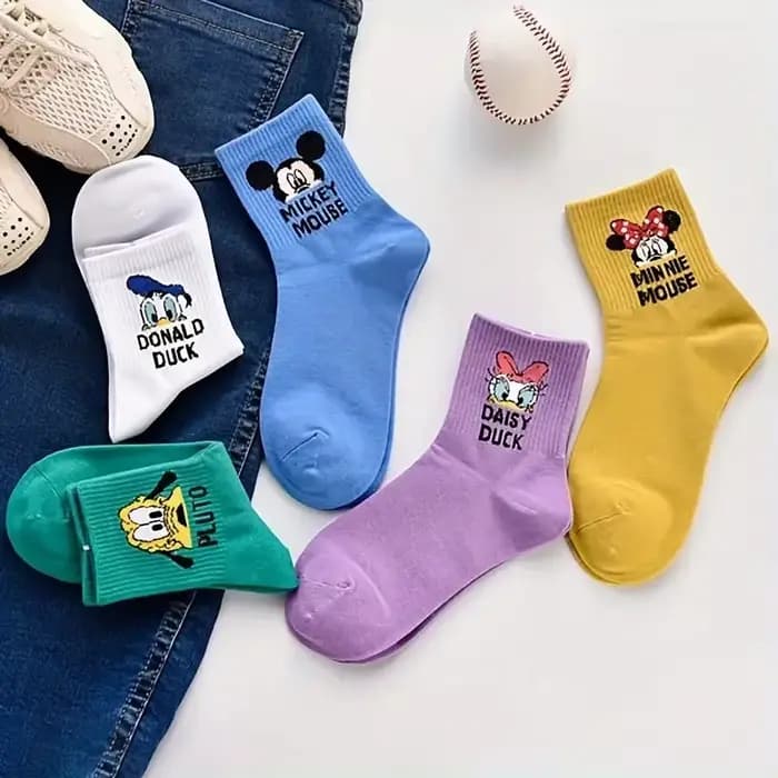 5 paires de chaussettes mignonnes à col rond en coton pour femmes