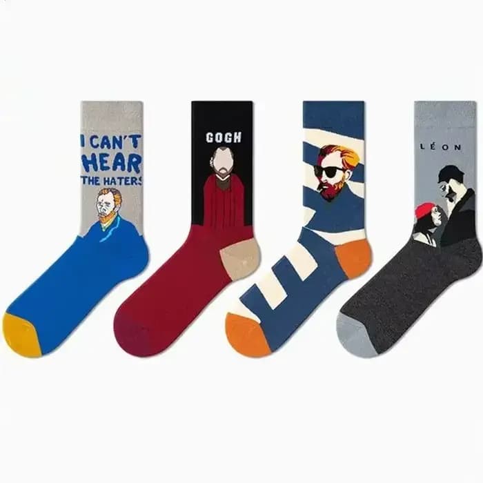 Van Gogh série chaussettes célèbre peinture style européen et américain dessin animé hommes et femmes en tube dessin animé coton chaussettes