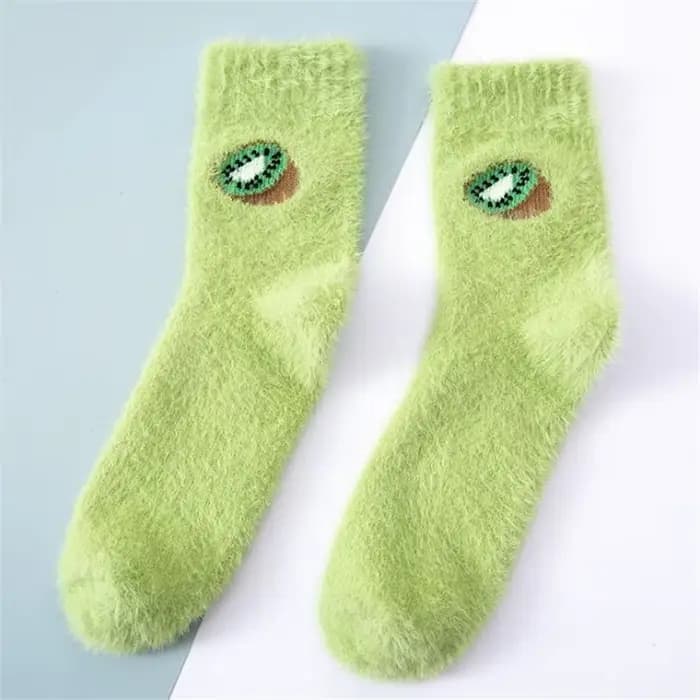 Femmes fruits moelleux chaussettes automne hiver thermique flou heureux femme dames chaud avocat cerise plancher sommeil chaussette pour dame filles
