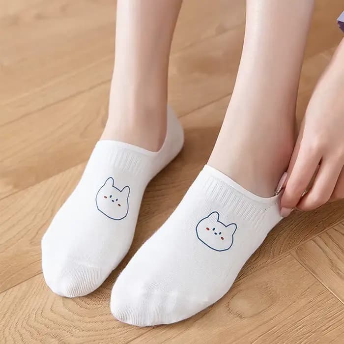 Chaussettes Courtes d'Été en Coton pour Femme, 1/3/5 Paires/Lot, Lapin Blanc, Vache KrasnoKoala, Animal Rincé, Mignon, Drôle, Heureux, Invisible
