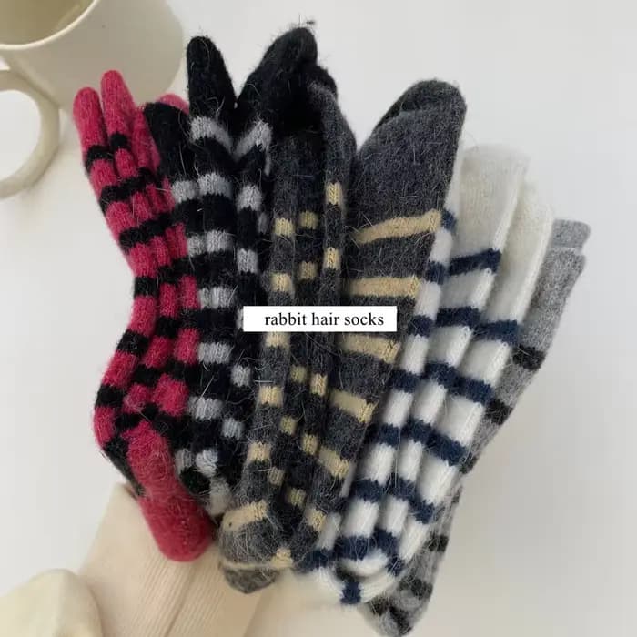 20% lapin cheveux femme chaussettes décontracté rayé cachemire laine longues