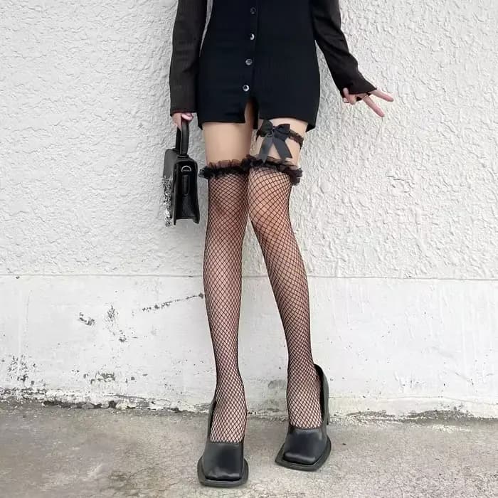 Cuissardes en résille pour femmes, bas sexy en dentelle noire, bas doux Lolita sur le genou, leggings longs, accessoires de fête en boîte de nuit
