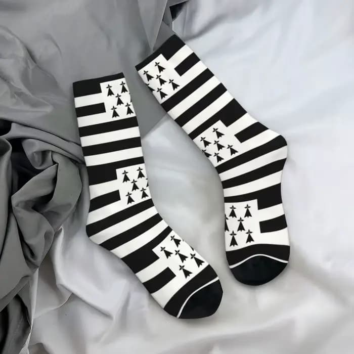 Drapeau de Bretagne hommes femmes équipage chaussettes unisexe amusant France région signe identité Nation printemps