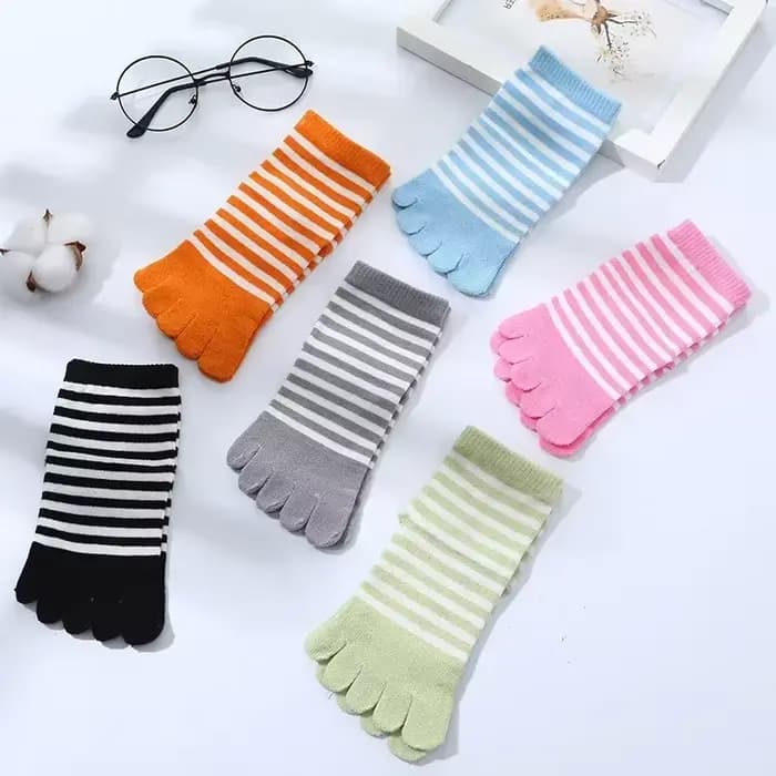 Chaussettes multicolores en coton rayé à cinq doigts pour garçons et filles de 4 à 12 ans