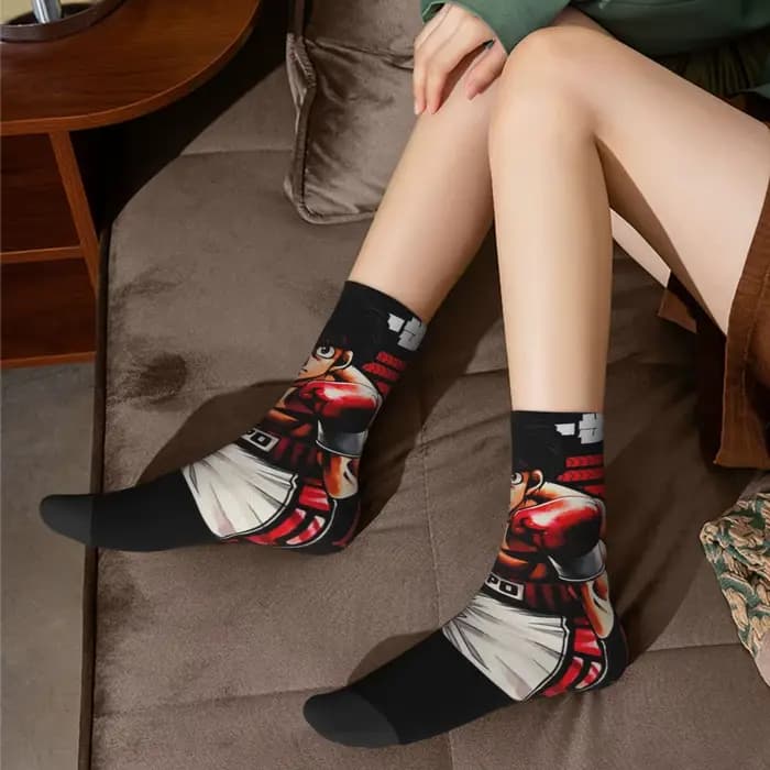Ippo Makunouchi HajRob No Ippo Chaussettes pour Hommes et Femmes, Chaussettes Anime Drôles, Chaussettes Tube Moyen, Cadeau Heureux, Printemps, Été, Automne, Hiver