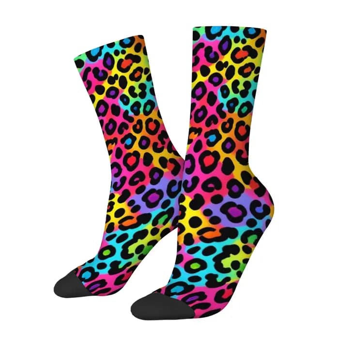 Chaussettes pour hommes à imprimé léopard arc-en-ciel