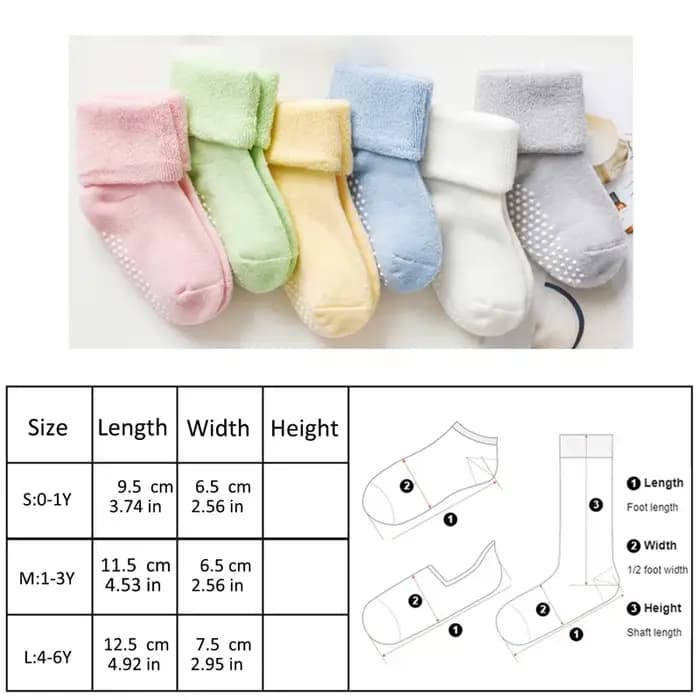 6 paires de chaussettes antidérapantes épaisses pour bébé