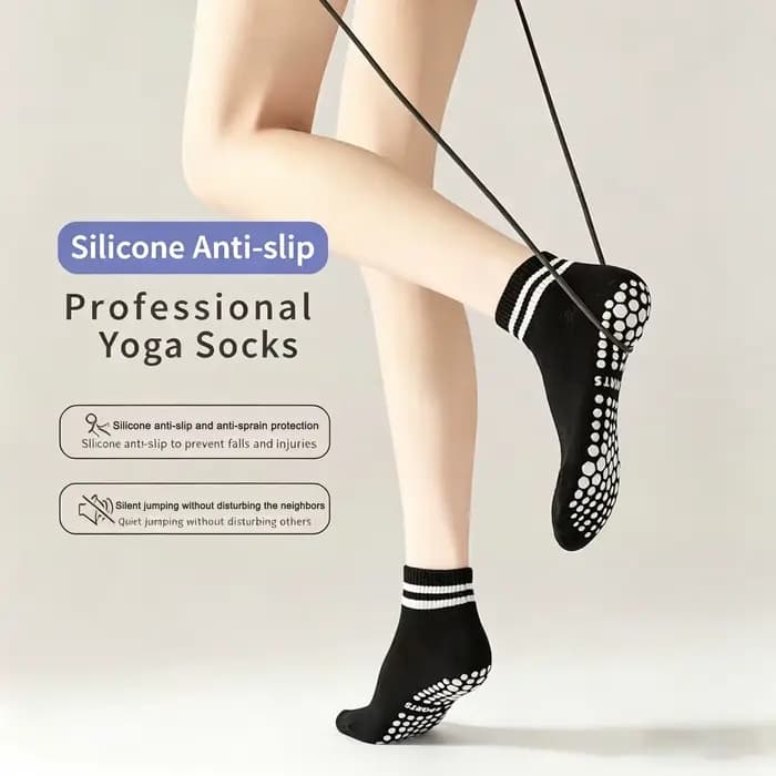Chaussettes de yoga et de pilates antidérapantes pour femmes, chaussettes de sol antidérapantes à double rayures avec grip en silicone, chaussettes de sport antidérapantes pour la danse classique