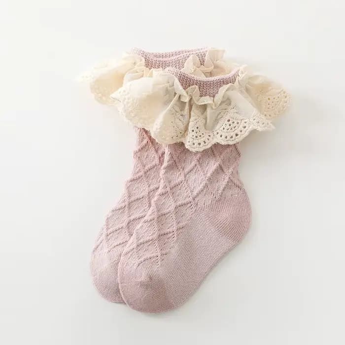 Chaussettes hautes en coton avec dentelle et fleur pour fille