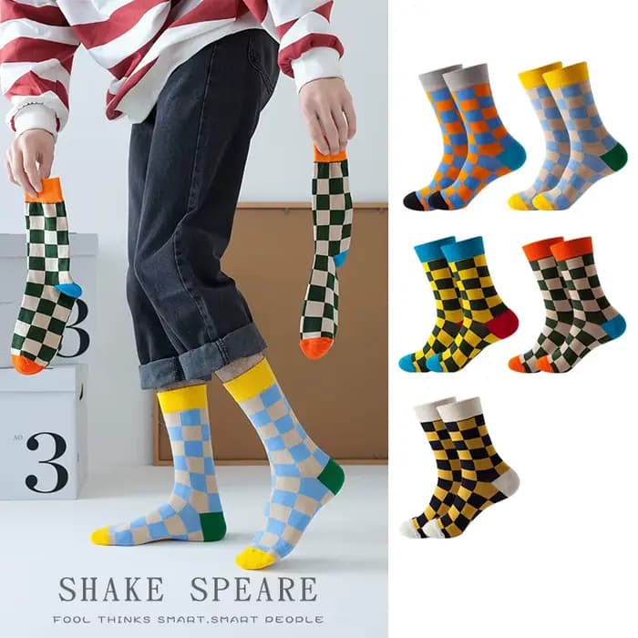 Chaussettes unisexes pour hommes, femmes et couples, chaussettes en coton pour hommes, chaussettes à carreaux pour femmes, chaussettes de sport hip hop Harajuku, chaussettes courtes Calcetines Meia So