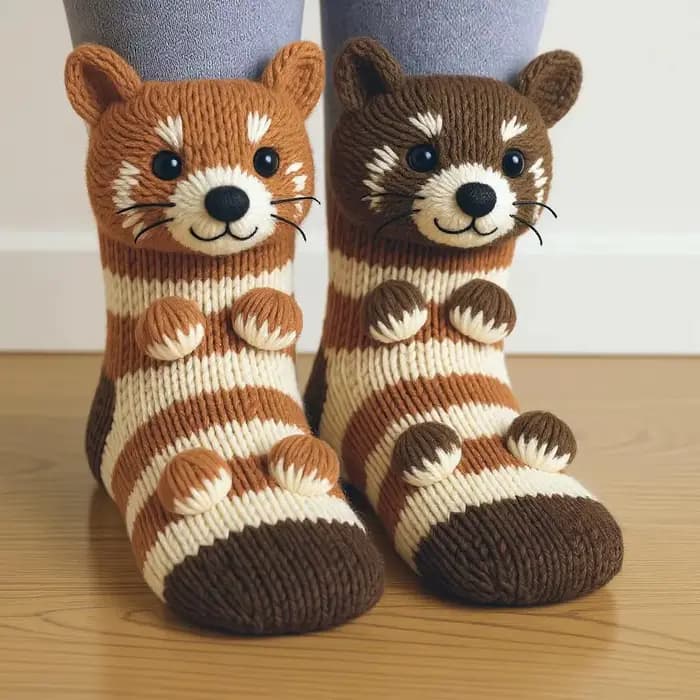 Chaussettes 3D tricotées en forme d'animaux