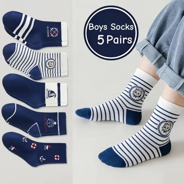 Chaussettes en coton pour enfants 1-14T, 5 paires/lot, chaussettes en coton doux, chaussettes mollet, chaussettes d'équipage pour petits grands garçons