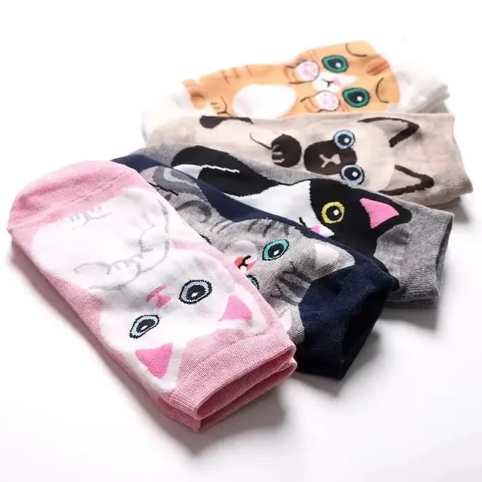 5/10 paires/ensemble chaussettes de cheville chat mignon dessin animé pour femmes respirant parfait pour la mode quotidienne