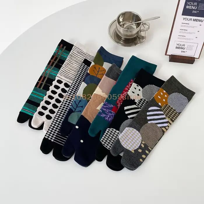 1 paire de chaussettes Jacquard colorées à deux orteils pour femmes