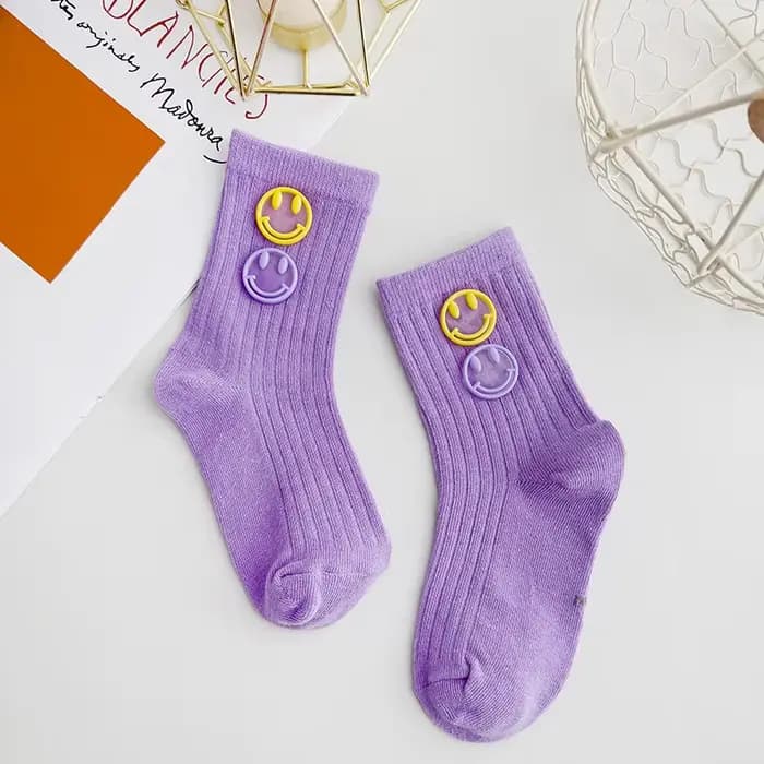 1/3/6 paires enfants chaussettes pour filles 2025 nouveau bébé enfants mode 3d sourire visage Applique blanc rose noir court école chaussettes 3-12Y