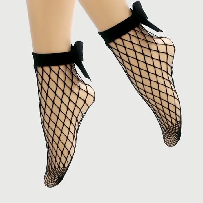 Chaussettes Femme en Maille Nœud Papillon Résille Courtes Vintage Mode Été Fille Kawaii