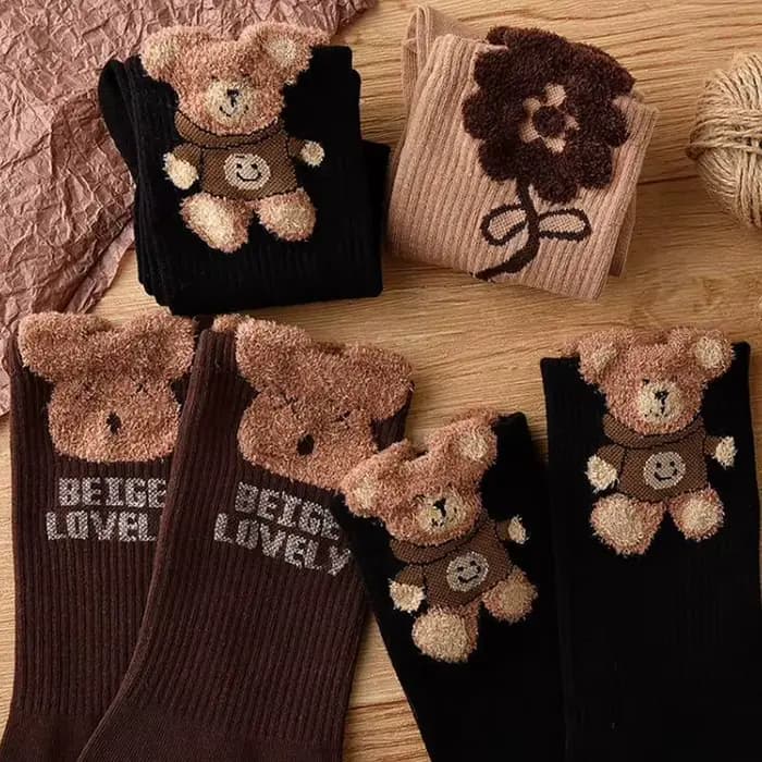 Chaussettes en coton rétro marron pour femmes
