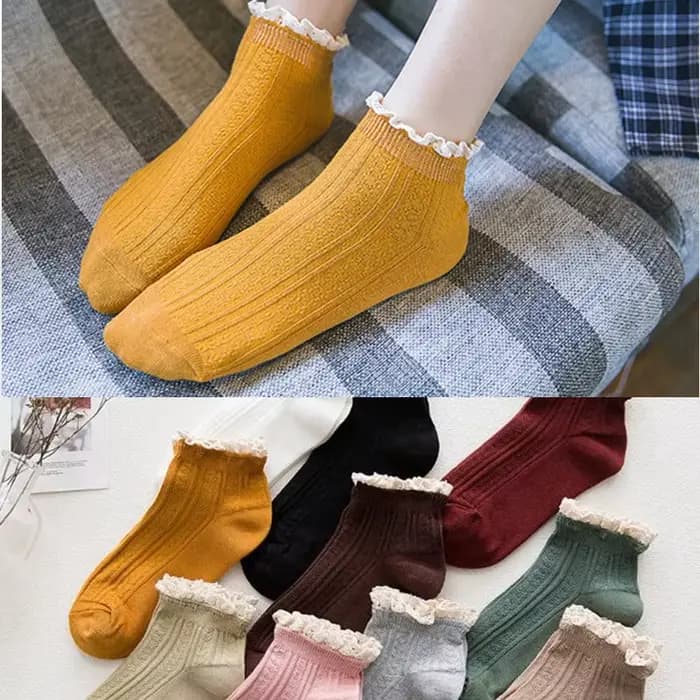 Mode dentelle chaussettes femmes froufrous à volants doux automne hiver dame fille Kawaii mignon coton chaussettes solide Harajuku rétro chaussettes