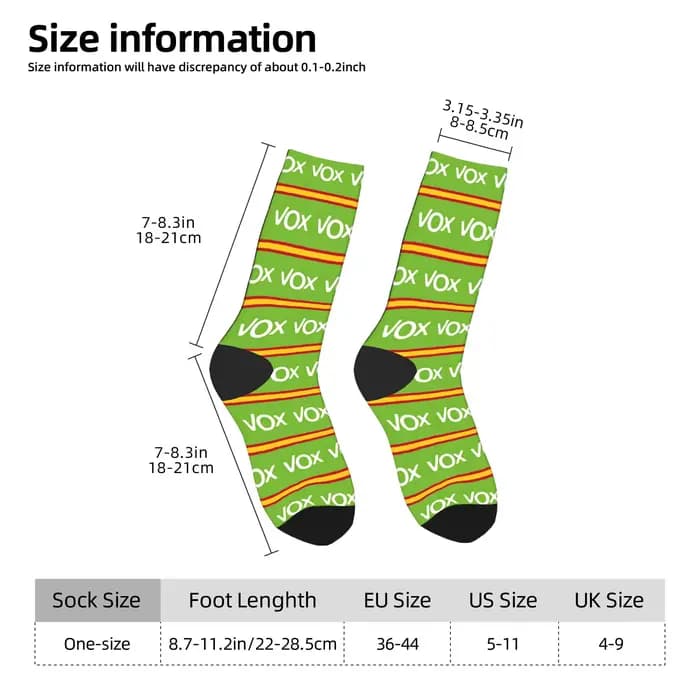Mode hommes chaussettes Harajuku espagne Vox Logo chaussette Polyester espagne drapeau haute qualité femmes chaussettes printemps été automne hiver,