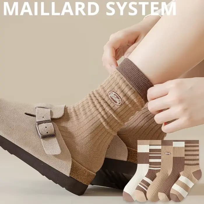 5 paires de chaussettes pour femmes, système de couleurs Maillard, chaussettes de sport Vintage amusantes à la mode, chaussettes tendance de sport, automne et hiver