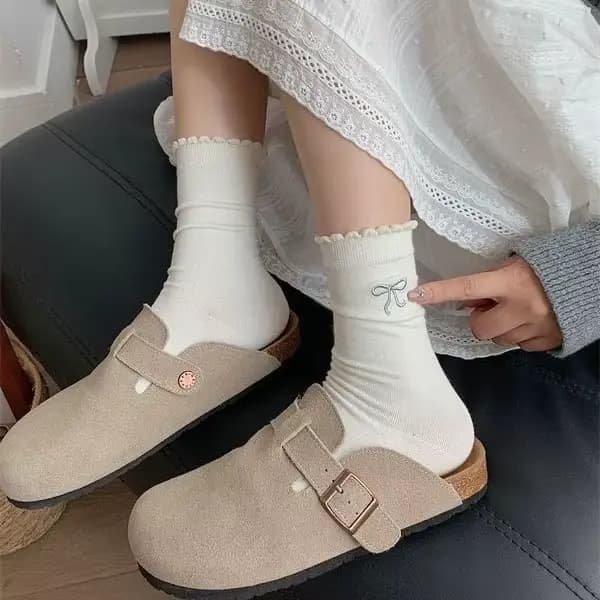 3 paires de chaussettes en coton style ballet avec nœud en dentelle pour femme
