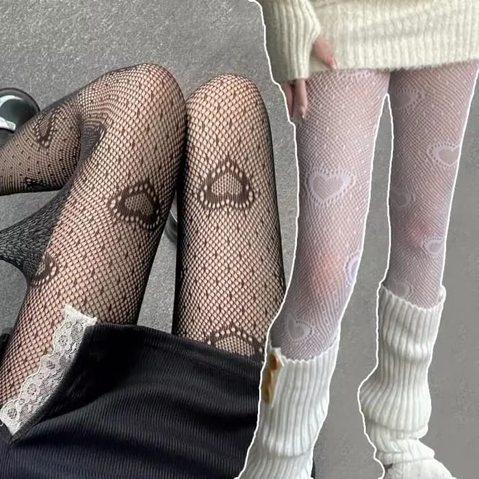 Coeur maille fille collants bas blanc résille