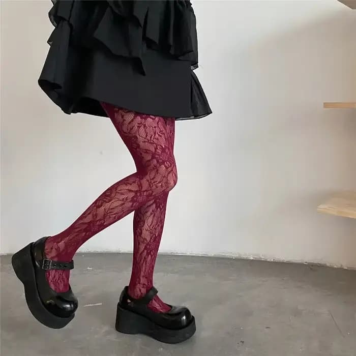 Lolita – collants floraux Style Punk pour filles