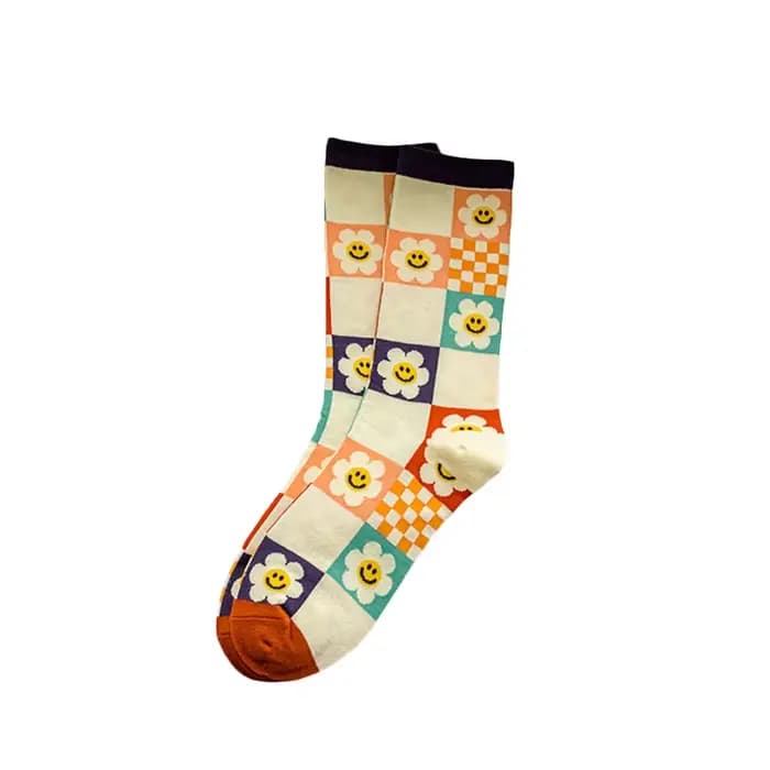 Chaussettes en coton à carreaux pour femmes