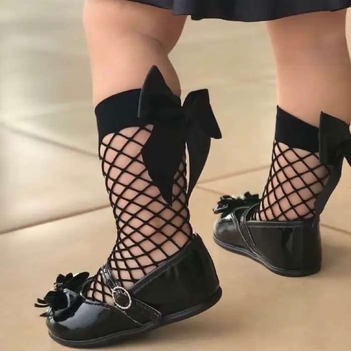 Chaussettes en résille pour enfants, Tube en coton, avec nœud papillon, pour filles