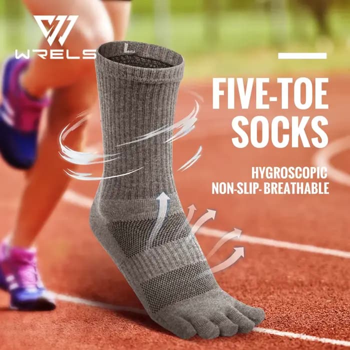 WRELS Chaussettes à orteils en coton pour course à pied, chaussettes à cinq doigts, tube long, chaussettes d'extérieur à cinq orteils, choc pour course sur sentier, étanchéité
